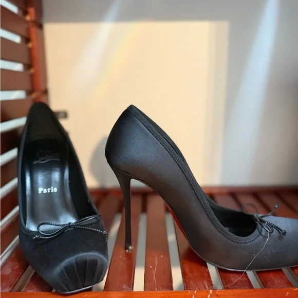 Christian Louboutin Black Satin Heels size 8.5 US or 39 EU - Picture 4 of 9
